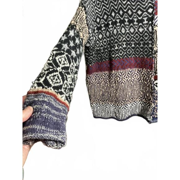 Free People Multi-Patterned Wool/Alpaca/Mohair Sweater with Cowl Neck Medium - Picture 3 of 10